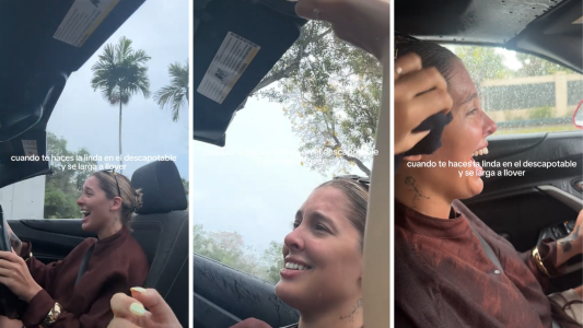 El accidentado paseo de Sofía Gonet en Miami: alquiló un descapotable y terminó empapada