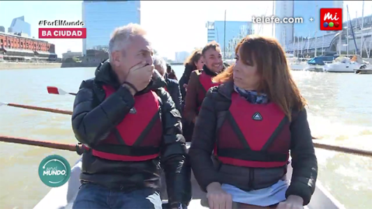 Lizy Tagliani y Marley aprenden remo