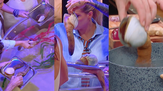 Los participantes de Masterchef Celebrity mataron almejas gigantes para evitar los delantales grises