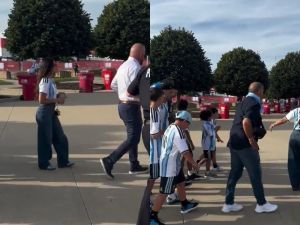¡Aguante total! Antonela Roccuzzo llegó al debut de la Selección acompañada por sus hijos y el resto de la familia Messi
